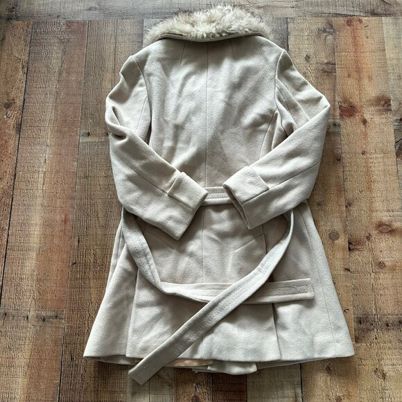 Vintage Mr. Fred Ivory Wool Blend Double-Breasted Coat With Faux Fur Collar Belt - Picture 9 of 9
